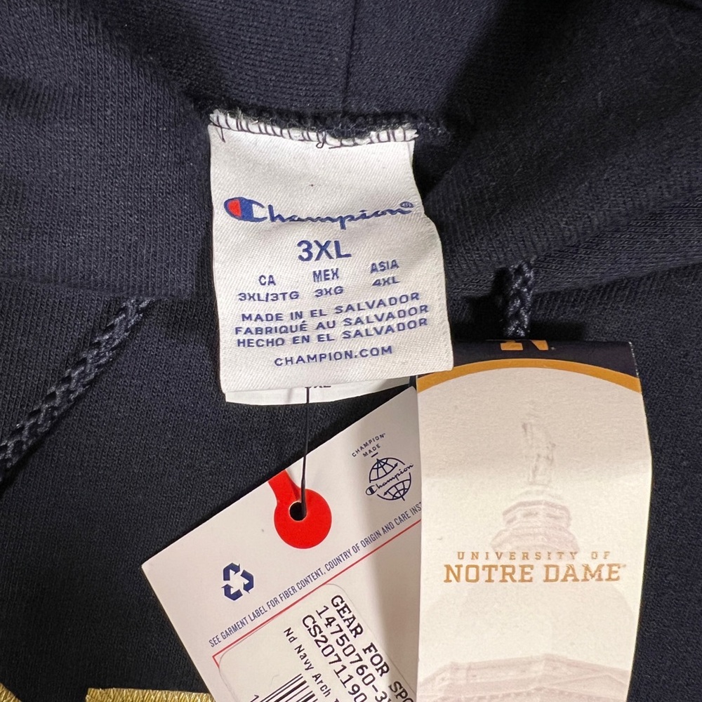 Notre Dame Navy Blue Hoodie, Men’s 3XL - Picture 4 of 5